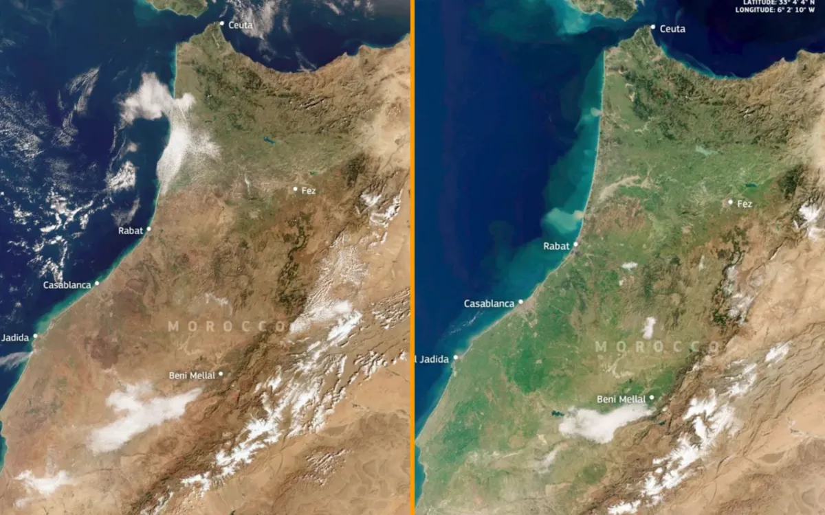 Marruecos : Las imágenes satelitales revelan un país transformado por lluvias récord